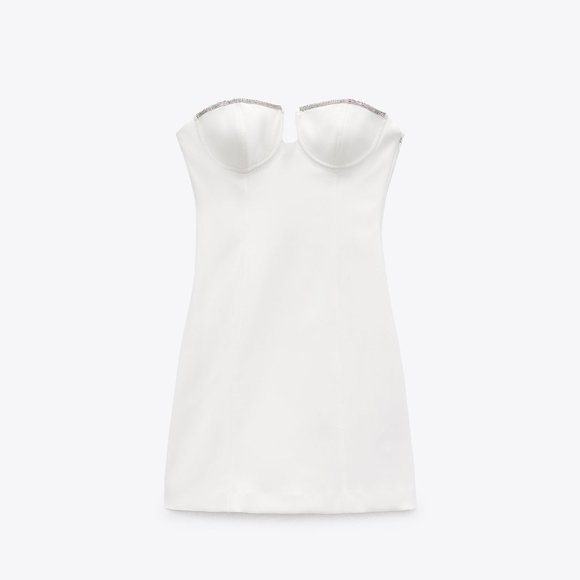ZARA WHITE BEJEWELED STRAPLESS DRESS - Picture 12 of 12